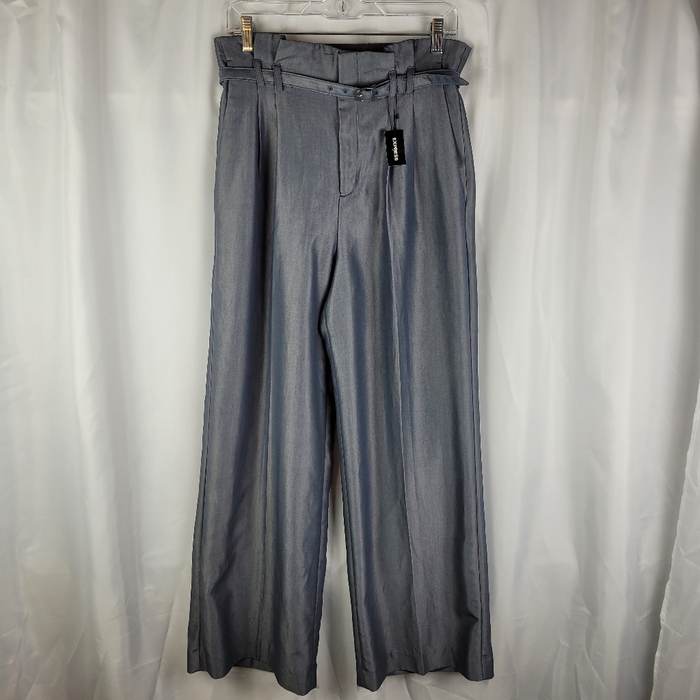 Express Wide Leg High Rise Flowy Belted Career Trouser Pants Womens Size 8 NWT